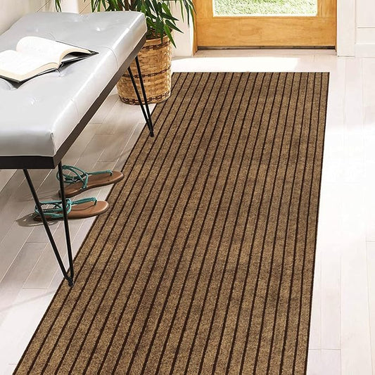 4' x 43' Runner Rugs with Rubber Backing, Indoor Outdoor Utility Carpet Runner Rugs, Stripe Brown, Can Be Used as Aisle for The RV and Boat, Laundry Room and Balcony