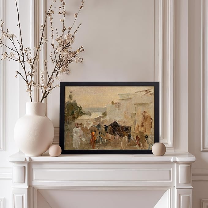 Poster Master Vintage The Bazaar Painting Poster - Retro Street in Udaipur Print - India Art - Cityscape Art - Farmhouse Art - Abstract Art - Office or Living Room Wall Decor, 11x14 Black Framed