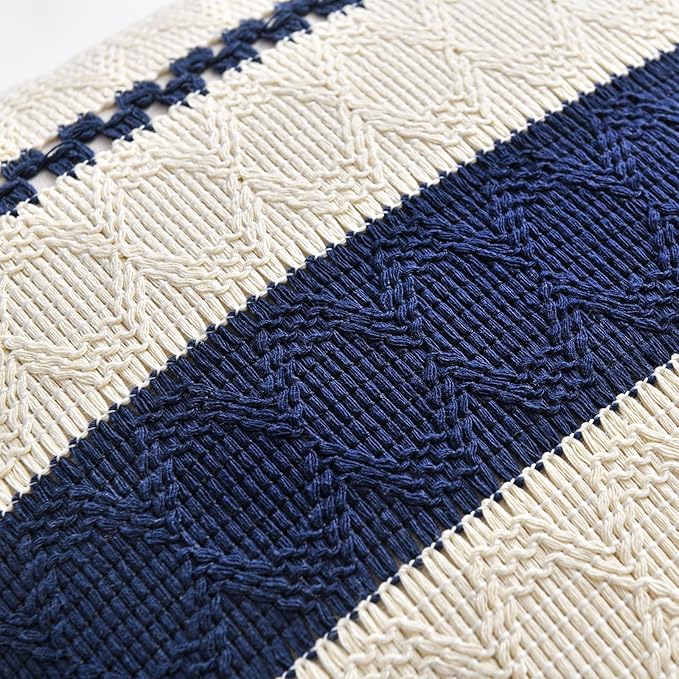 Fancy Homi Set of 2 Navy Blue Decorative Throw Pillow Covers 22x22 Inch for Couch Bed Sofa Living Room Office, Aesthetic Modern Organic Farmhouse Home Decor, Soft Cotton Woven Textured Cushion Case