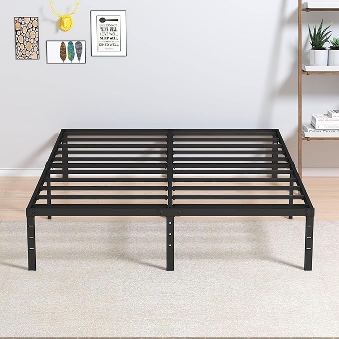 King Size Bed Frame No Box Spring Needed, 14 Inch Heavy Duty King Platform Bed Frame Support Up to 3000 lbs, Easy Assembly, Noise Free, Black