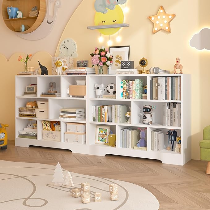 Book Shelf for Kids, 8 Cubes Storage Organizer Montessori Bookshelf, 3-Tier Wooden Kids Bookcase, Toy Storage Organizer for Children, White Toddler Bookshelf Cube Shelf for Kid’s Room, Classroom