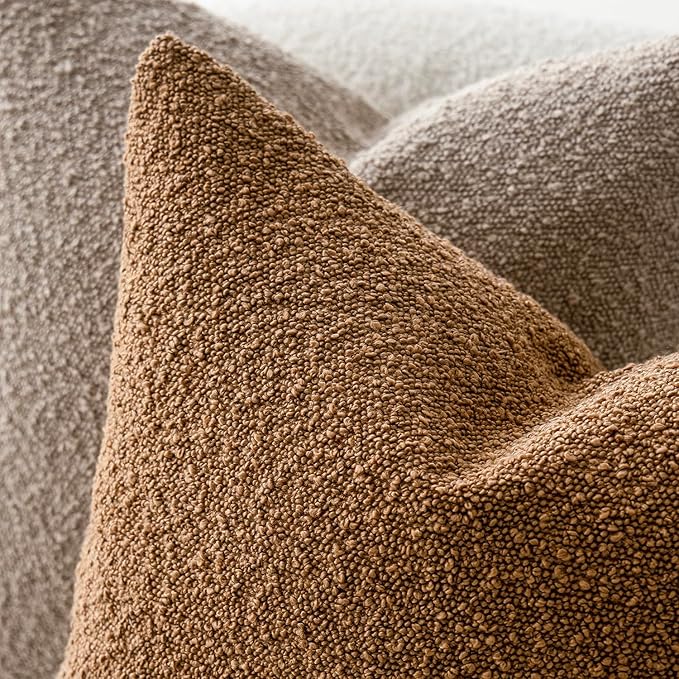 Foindtower Set of 2, Decorative Textured Boucle Throw Pillow Covers Accent Solid Pillow Cases Neutral Soft Couch Cushion Case for Chair Sofa Bedroom Living Room Home Decor 16 x 16 Inch Rust Tobacco