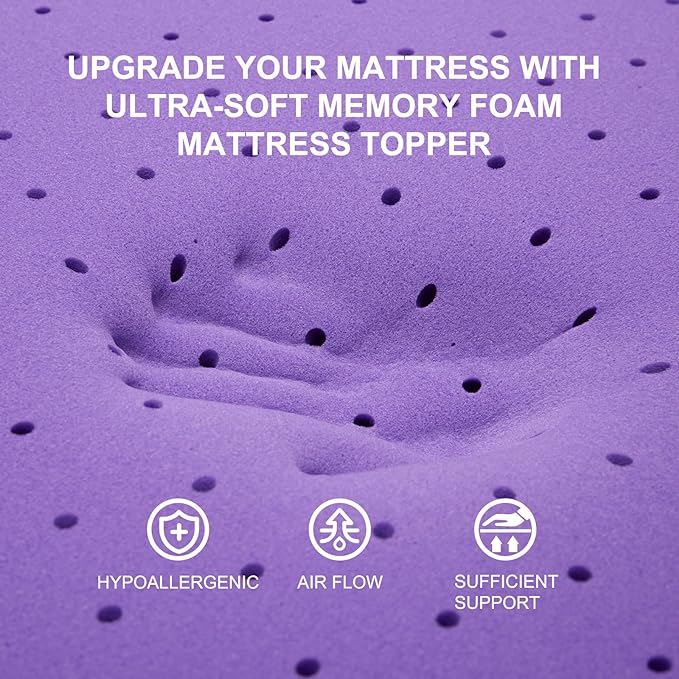 SINWEEK 4 Inch Gel Memory Foam Mattress Topper Ventilated Soft Pressure Relieve Mattress Pad, Breathable Bed Topper, CertiPUR-US Certified, Queen Size