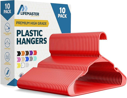 Plastic Clothes Hangers – Heavy Duty Hanger Set, for Organizing Clothes, Dresses, and Coat, Holds Up to 5 lbs, Space-Saving Hangers with Non-Slip Shoulder Grooves, Pack of 10, Brown