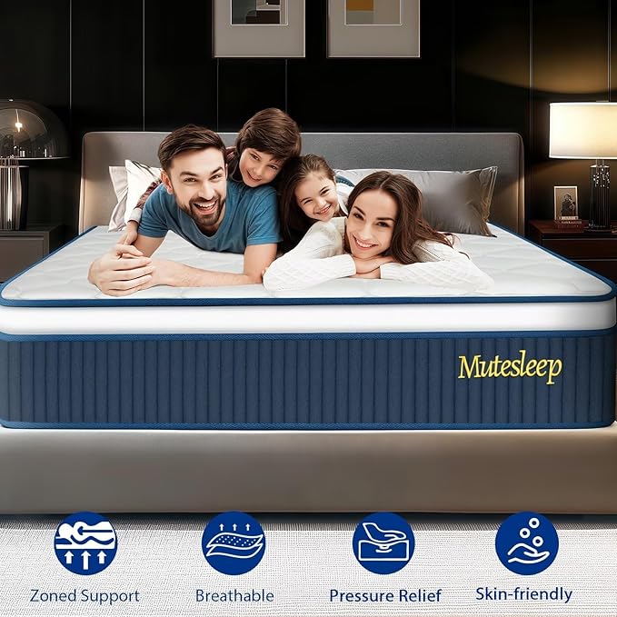 King Mattress 14 Inch, Medium Firm Hybrid Mattress with Memory Foam and Pocket Springs for Pressure Relief, Edge Support, Reinforced Lumbar Support