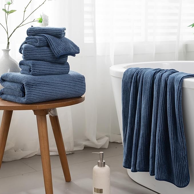 4 Piece Bath Towel Set 35"x70"Oversized Bath Towel for Bathroom Ultra Soft Fluffy Extra Large Bath Sheet Luxury Premium Bathroom Towel Highly Absorbent Quick Dry Shower Towel for Hotel Spa,Navy Blue