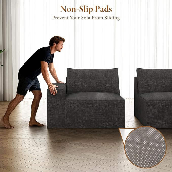 Vesgantti 143.7" Oversized Boneless Sectional Couch, Modern 6 Seater Modular Sofa with Ottoman & Deep Seat, Convertible Chenille Cloud Couches for Living Room, No Assembly Required, Dark Grey