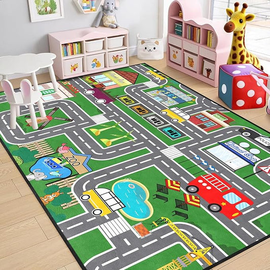 Road Map Carpet for Kids - Kids Rugs for Playroom Car Rugs for Boys Toy Road Play Mats for Floor City Rug Play Mat, 2. 5x4 Feet