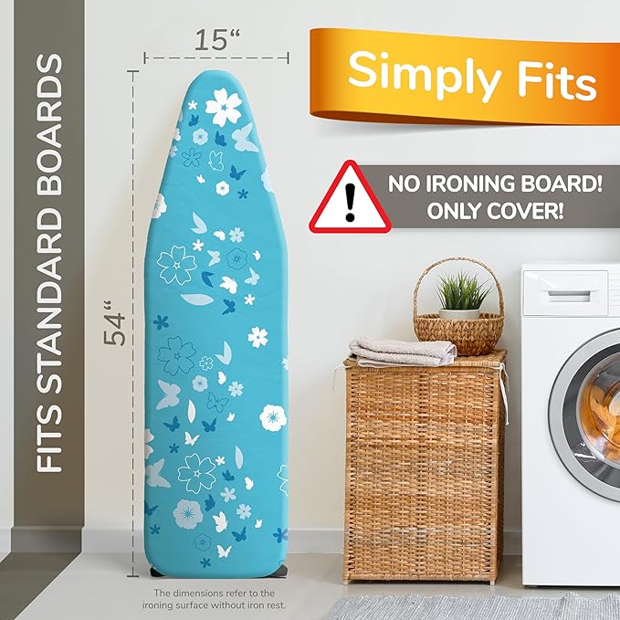 smart&gentle Turbo Ironing Board Cover with Padding - 50% Faster High Speed Heat Reflection - Made in Germany - 100% Cotton Top - Love&Liberty-Line 15x54