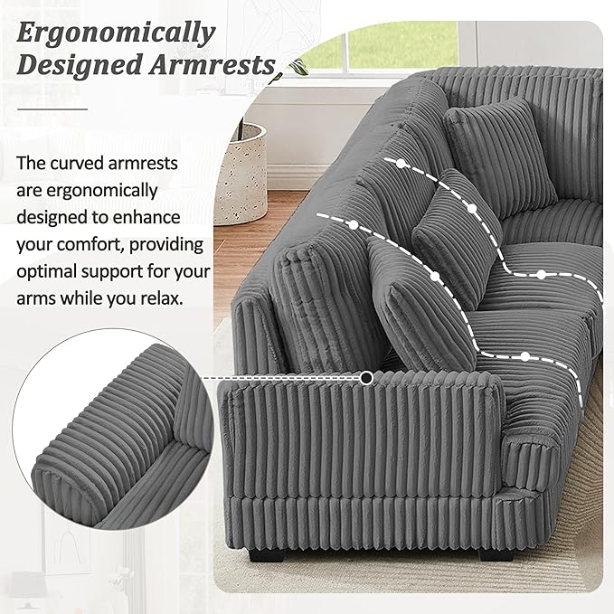129" Oversized Sectional Sofa U Shaped Sofa Modern Couch Upholstered Couches with Chaise Lounge for Living Room, Dark Gray