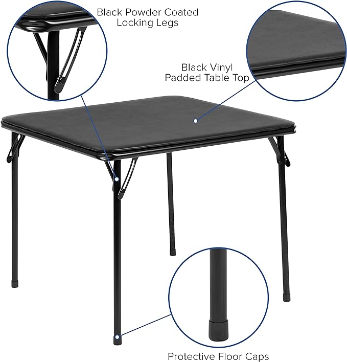 Flash Furniture Mindy Kids 3-Piece Folding Table and Chairs Set for Daycare and Classrooms, Children's Activity Table and Chairs Set, Black