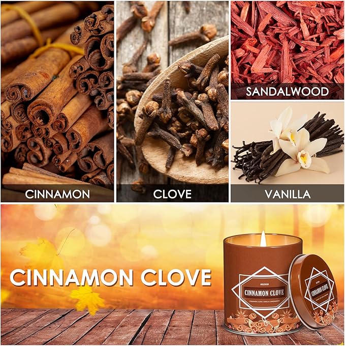Fall Scented Candle – Cinnamon Clove Soy Candle 9oz, 50 Hour Burn, Non-Toxic Autumn Decor, Holiday Gift for Women & Men