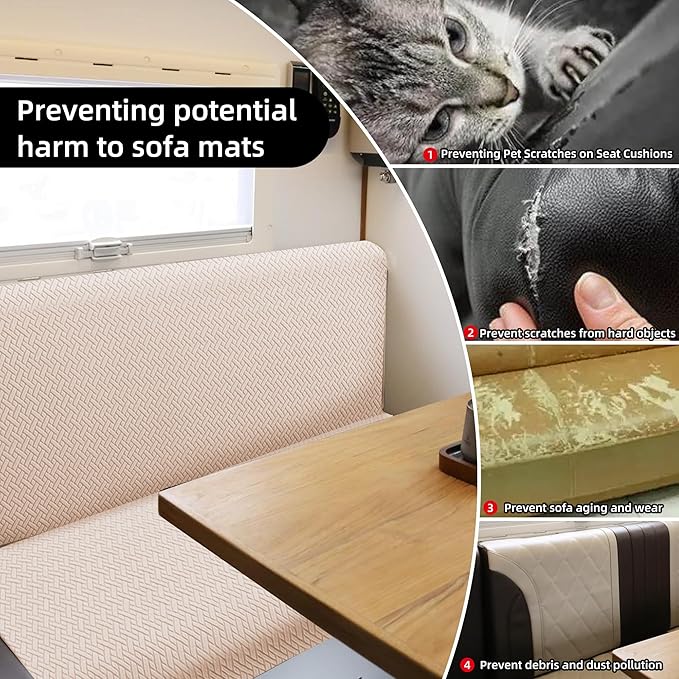 Rv Dinette Cushion Covers,Jacquard Stretchable Camper Cushion Cover,RV Cushion Slipcover,Rv Couch Cover Replacement for RV Camper Car Bench,2 Backrest Covers and 2 Bench Covers (Twill,Rice White)