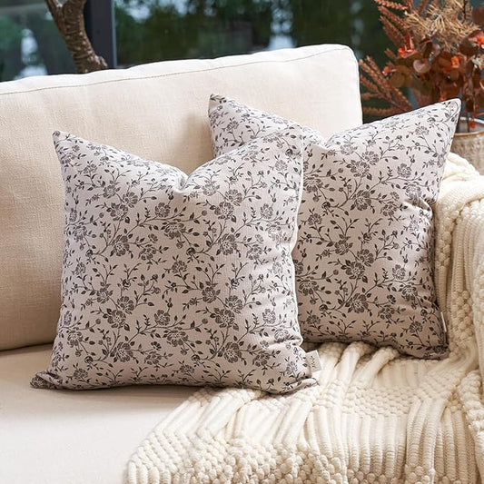 Alerfa Set of 2 Floral Pillow Covers 20x20, Vintage Block Print Throw Pillow Covers Decorative Farmhouse Accent Couch Pillows for Living Room Bedroom, Haze Green