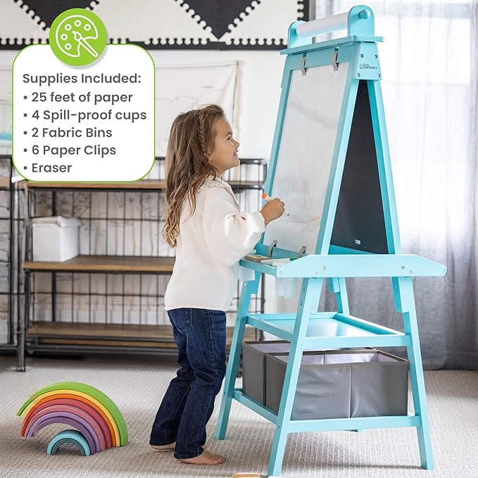 Little Partners Learn 'N Play 2-Sided Art Easel for Painting, Magnetic Dry Erase & Chalkboard, Kids Art Supplies, Toddler Arts & Crafts (Turquoise)
