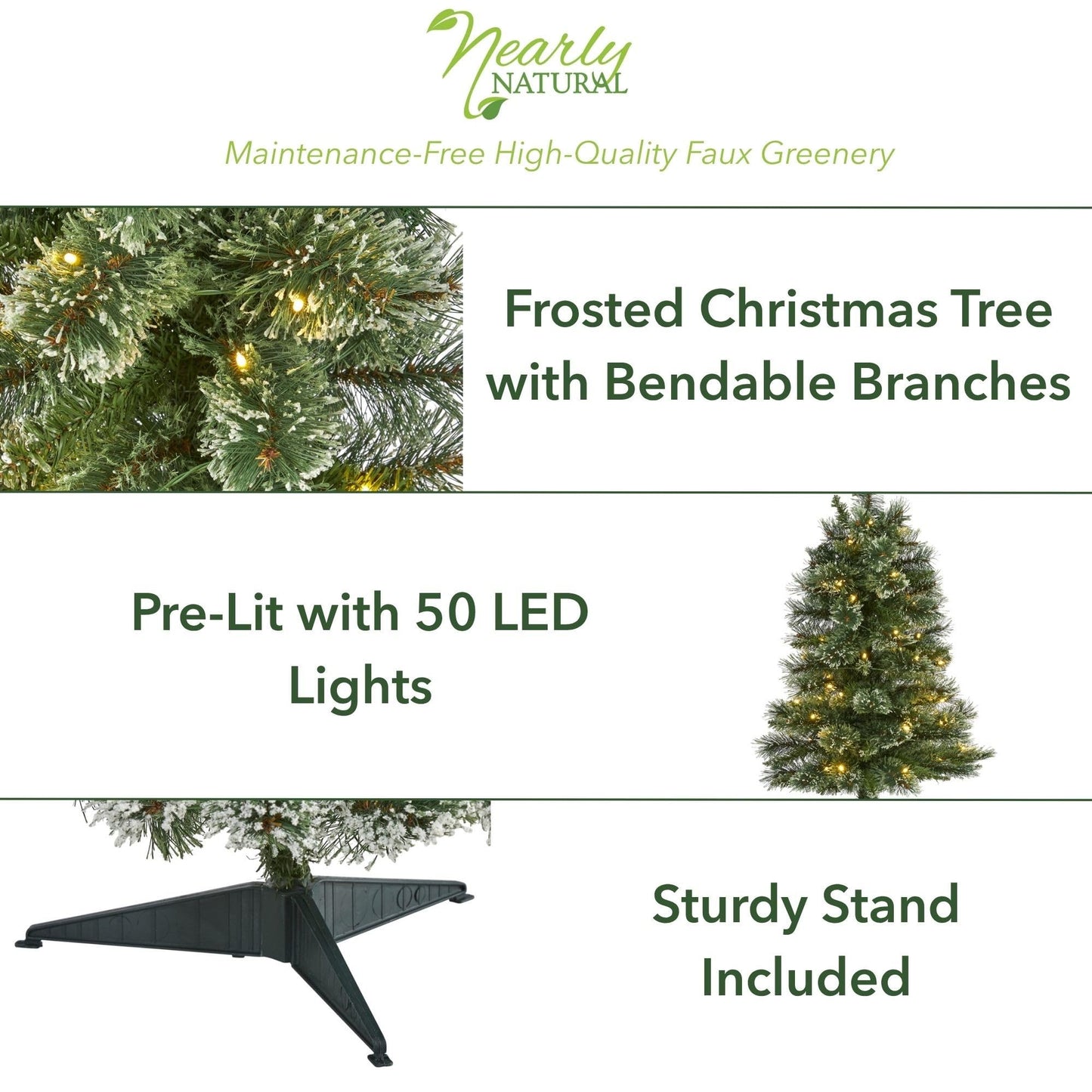 Nearly Natural 3ft. Wisconsin Slim Snow Tip Pine Artificial Christmas Tree with 50 Clear LED Lights