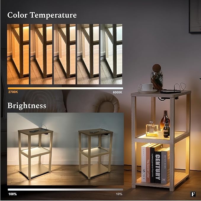 FENLO Nightstand with Charging Station, Small End Table with Charging, Side Table with Storage – Minimalist Nightstand for Bedroom, Living Room, or Small Spaces Flare