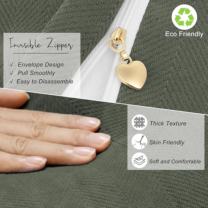 ZWJD Army Green Pillow Covers 16x16 Set of 2 Chenille Throw Pillow Covers with Elegant Design Soft and Luxurious Decorative Throw Pillows for Couch, Bed, and Home Decor