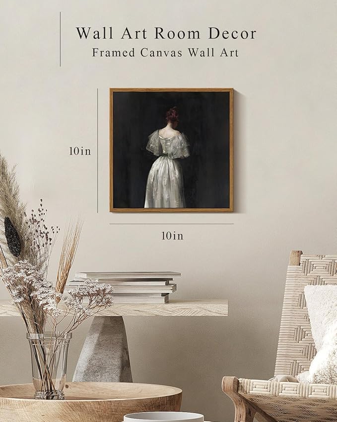 InSimSea Square Framed Canvas Wall Art, Home Decor Seventeenth Century Lady Classical Wall Art Painting, Desk Decor, Canvas Art Prints Wall Decor for Living Room Bedroom Bathroom 10"x10"