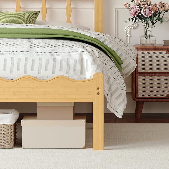 Bamboo Queen Bed Frame with Headboard, 14 inch Solid Wood Platform Bed Frames Queen Size with Metal Slats, No Box Spring Needed, Easy Assembly, Noise Free