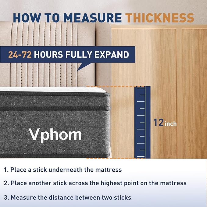 Queen Mattress, 12 Inch Hybrid Queen Size Mattresses in a Box with Memory Foam and Individual Pocket Springs|Pressure Relief & Motion Isolation&Breathable, No Pilling, CertiPUR-US, Medium Firm Fee