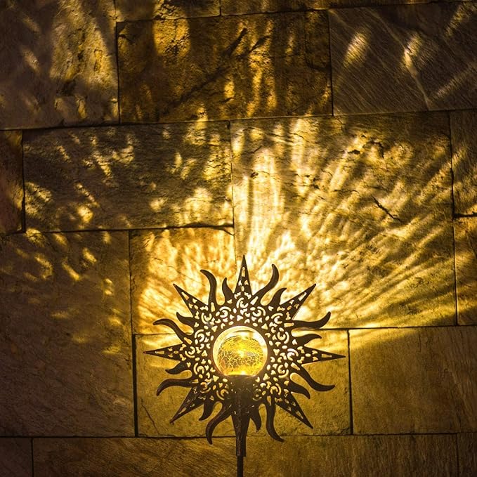TAKE ME Sun Solar Lights Outdoor Waterproof Metal Garden Stakes for Patio Yard Walkway LawnPatio Mothers Day Gifts Mom Wife Grandma (Sun)