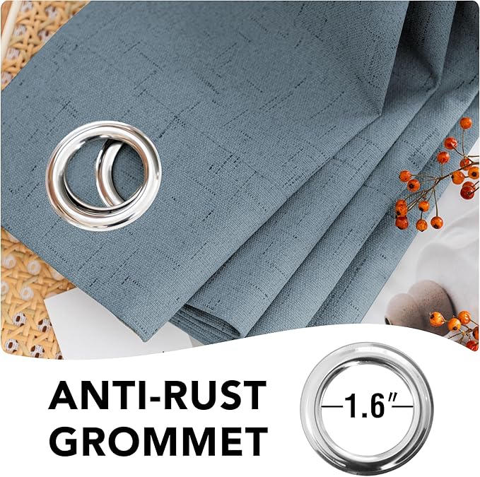 H.VERSAILTEX Primitive Linen Curtains 100% Blackout Curtain Drapes Burlap Curtains with White Thermal Insulated Liner, Grommet Top Drapes Living Room/Bedroom (2 Panels, 42 x 84 Inch, Stone Blue)