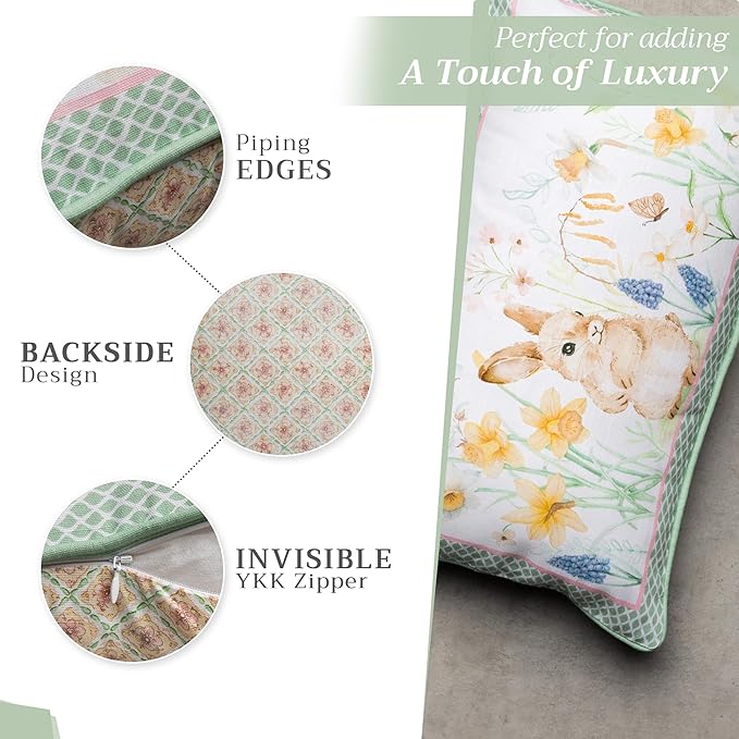 Maison d' Hermine Decorative Cushion Cover 100% Cotton 20"x20" Throw Couch Cover Washable Square Pillowcases with Invisible Zipper for Sofa, Couch, Bedroom, Easter Dew