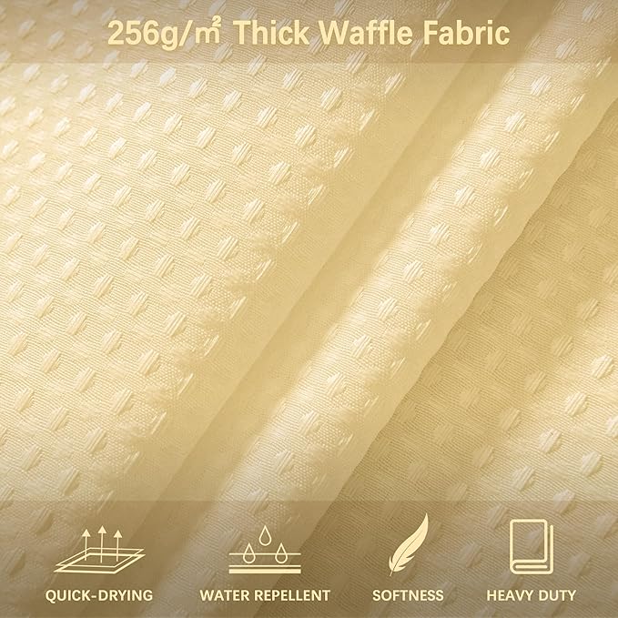 Beige Stall Fabric Shower Curtain - Water Repellent Waffle Textured 256GSM Heavy Duty Cream Shower Curtains for Bath Tubs, Narrow Hotel Quality Ivory Bath Curtain Set with 6 Hooks, 36Wx72H