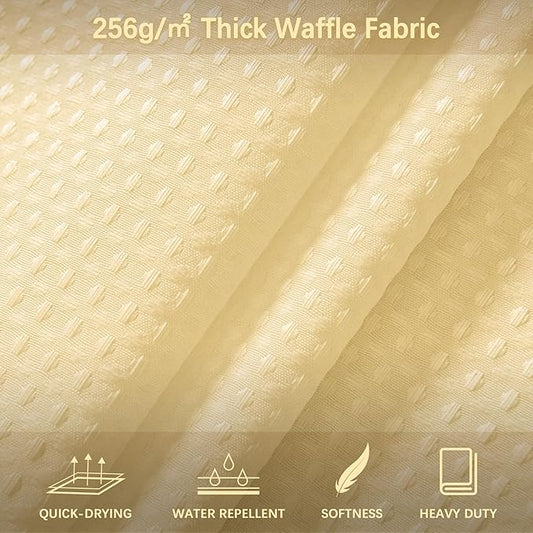 Extra Long Shower Curtains 96 inch Beige Waffle Shower Curtain for Bathroom, Heavy Duty 256GSM Modern Shower Curtain, Machine Washable,Water Resistant with 12 Metal Hooks, 72Wx96H
