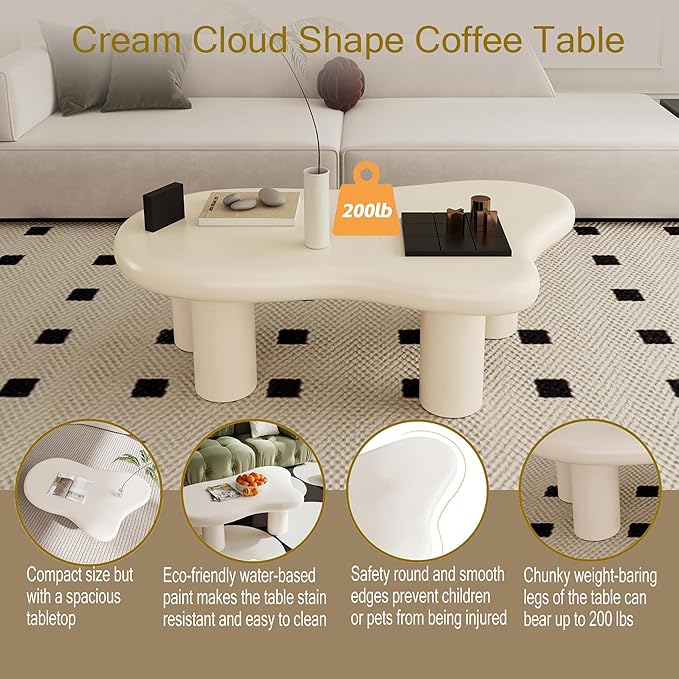 40 Inch Cloud Shaped Coffee Table for Living Room Beige