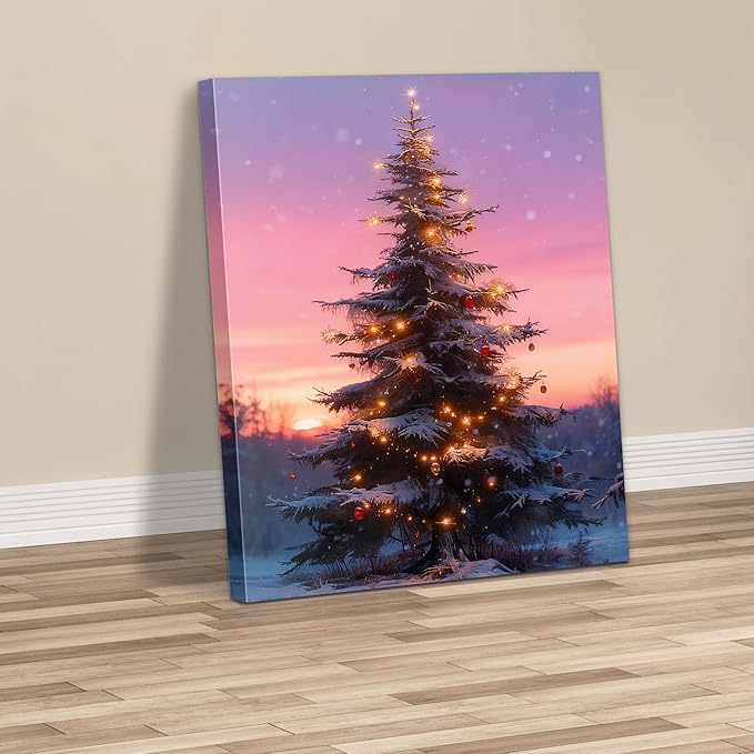 Framed Christmas Pictures Wall Decor,Vintage Pine Tree Prints,Winter Christmas Canvas Wall Art Decoration for Bedroom Bathroom Living Room Rustic Xmas Holiday Gifts (Christmas Tree 10, 24'' X 36'')