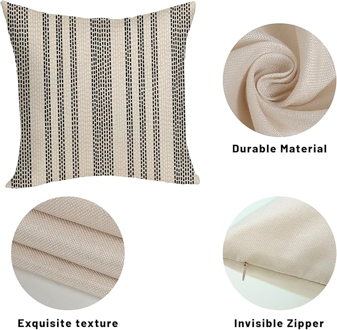 Boho Pillow Covers 18x18 Pack of 2 Black Polka Dot Stripe Decorative Throw Pillow Covers Bohemian Abstract Modern Decor Pillowcase Farmhouse Linen Cushion Case for Sofa Couch,Outdoor Decoration