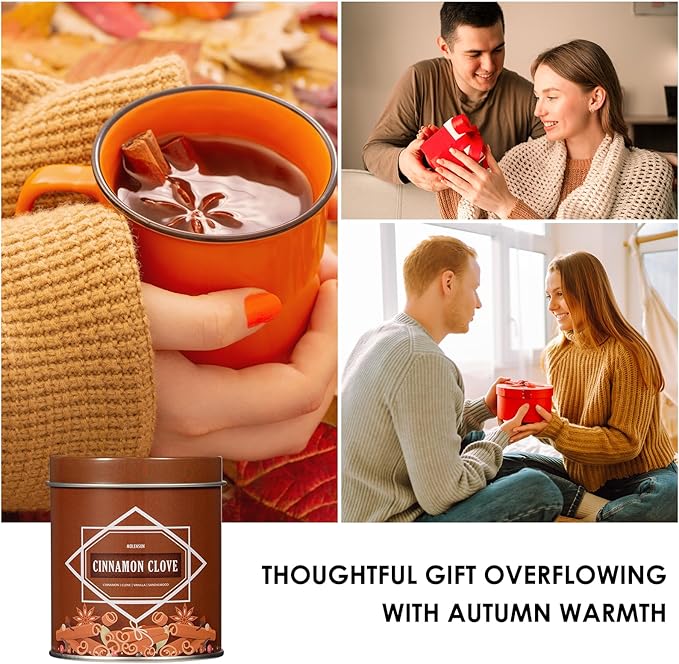 Fall Scented Candle – Cinnamon Clove Soy Candle 9oz, 50 Hour Burn, Non-Toxic Autumn Decor, Holiday Gift for Women & Men