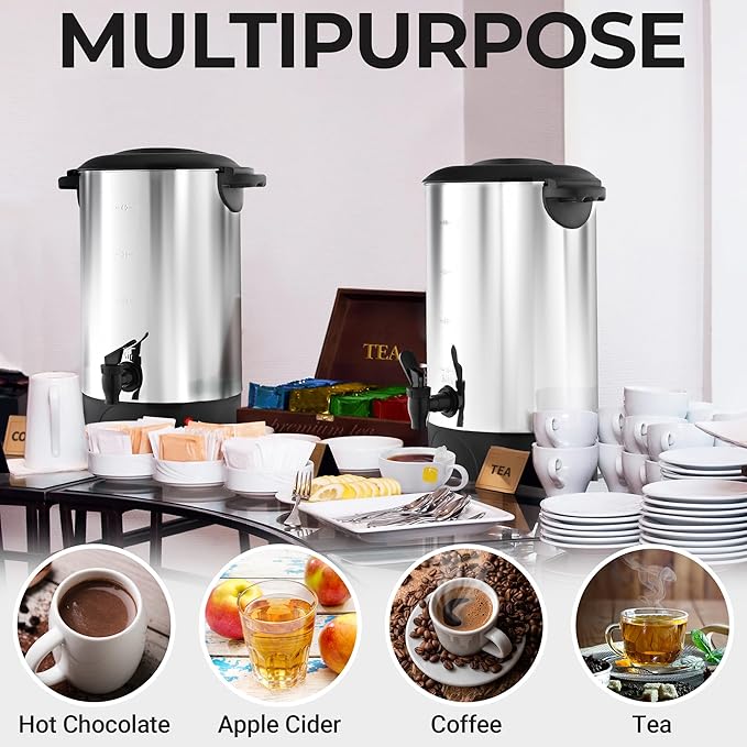 Zulay Commercial Coffee Maker Stainless Steel - Coffee Urn With Twist-Lock Lid & Cool-Touch Handles - Quick-Brewing Coffee Maker With Keep-Warm Mode For Events & Catering - 40 Cup Silver