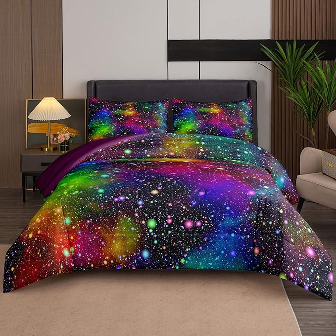 Tailor Shop Galaxy Comforter Set Colorful Outer Space Rainbow Bedding Set Twin for Girls Boys Kids Bedroom Decoration - Includes 1 Comforter 1 Pillowcase……