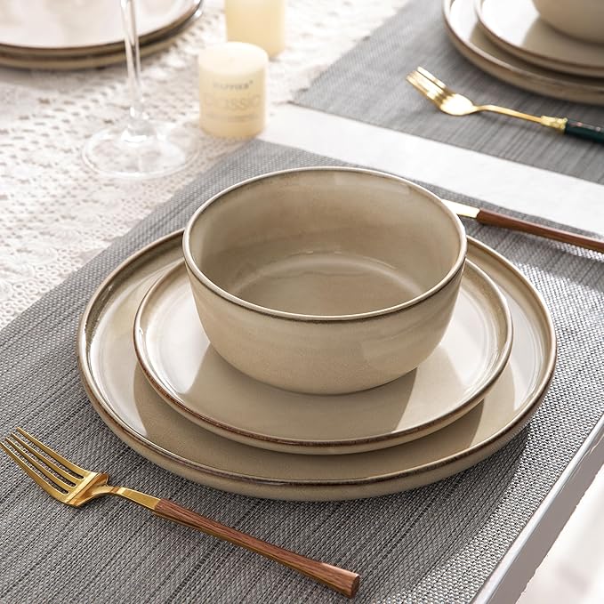 AmorArc Stoneware Dinnerware Sets,Round Reactive Glaze Ceramic Plates and Bowls Set,Highly Scratch Resistant | Dishwasher & Microwave Safe Dishes,Service for 6 (18pc)