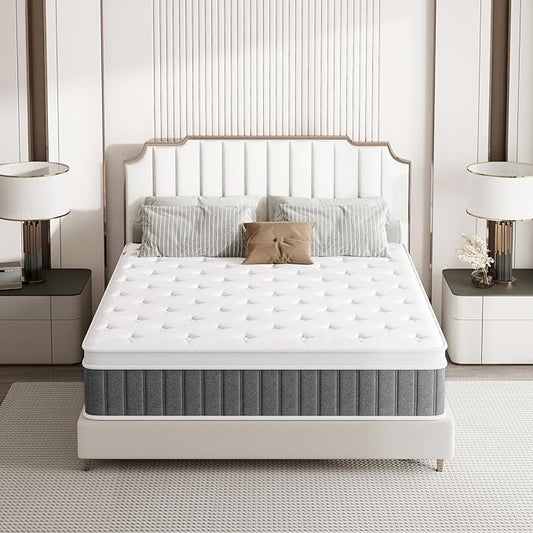 King Mattress, 10 Inch Hybrid Mattresses with Pocket Springs, Medium Firm King Size Mattress in a Box, Upgraded Support