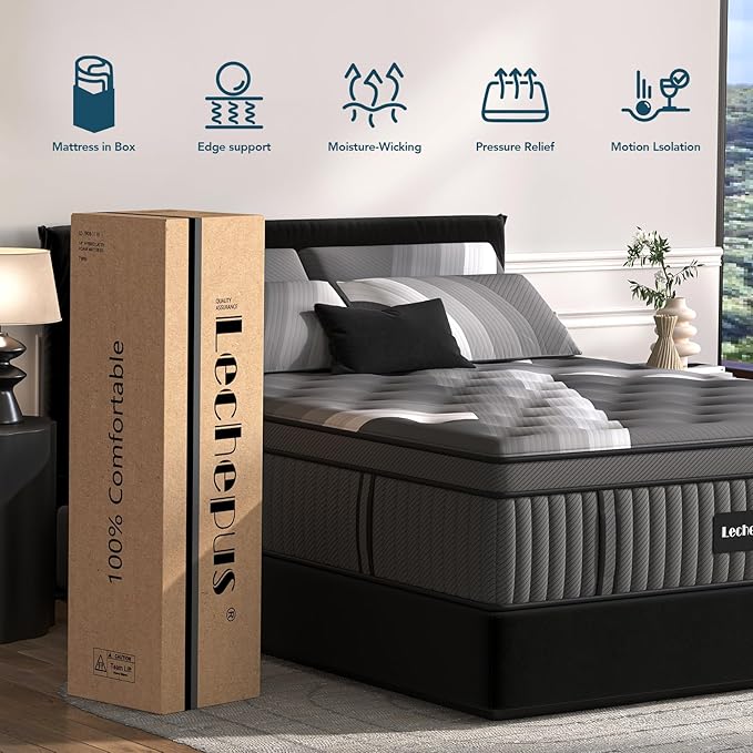 California King Mattress - Lechepus 14" Plush Memory Foam Hybrid Mattress in Box with Individual Pocket Spring for Pressure Relief & Motion Isolation, Premier Comfort Sleep, Fiberglass Free