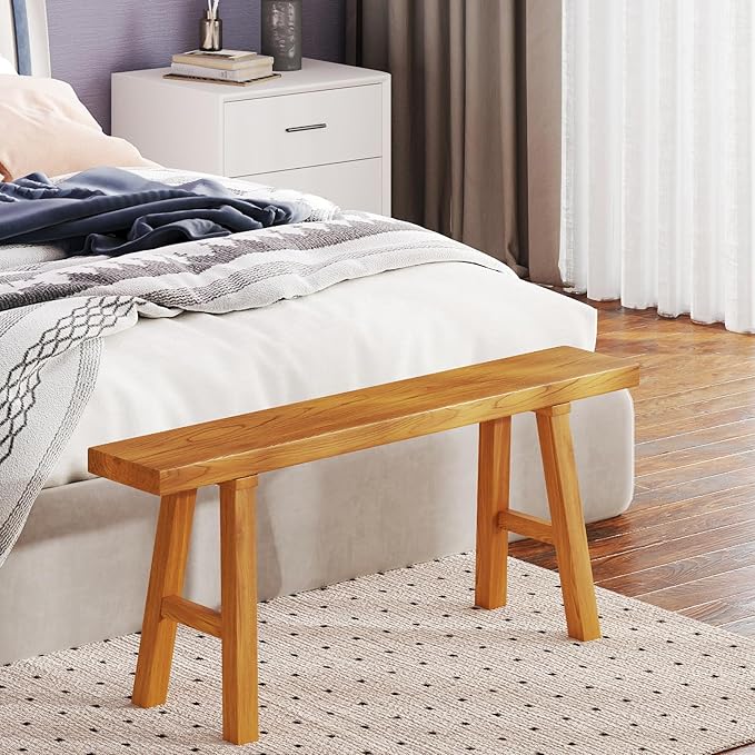 Handmade Solid Wood Noodle Bench 45 in Long Farmhouse Bench for End of Bed Entryway Slim Shoe Storage Stool Entry Stool Hallway Dining Farmhouse or Living Room