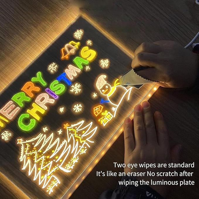 LED Note Board with 7 Colors Pen, Lighted Acrylic Dry Erase Board, 11.8 X 7.9” Glowing Acrylic Message Marker Board, LED Illuminated Drawing Board Light Up Dry Erase Board for Office School Home