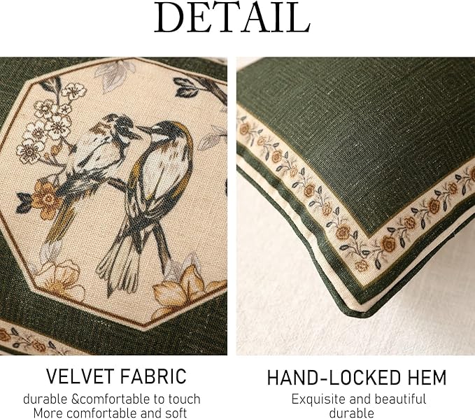 Design Linen Chinoiserie Lumbar Throw Pillow Covers 12"x28" Pack of 2, Farmhouse Cushion Covers with Yellow Floral Birds Pattern Decoration Pillowcases for Bed,Living Room,Outdoor,Car