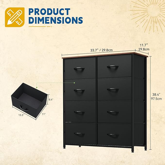 DWVO 8-Drawer Fabric Dresser, Furniture Storage Tower Cabinet, Organizer for Bedroom