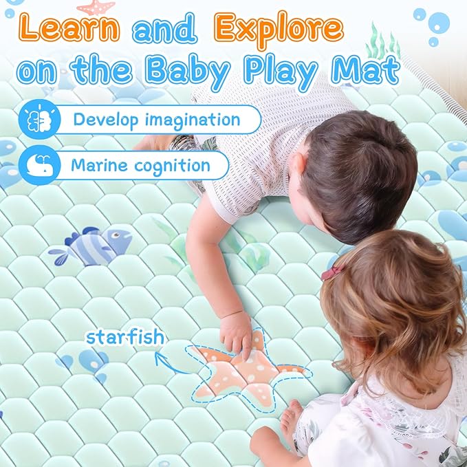 Baby Play Mat 79x71 inch - Thicker Soft Baby Cushioned Playmat for Playpen - Extra Large Anti- Slip Crawling Play Mats for Babies Toddlers Infant - Foldable & Machine Washable Baby Floor Play Mat