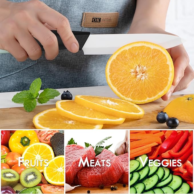 Ceramic Knife Set with Sheaths - Super Sharp Rust Proof Stain Resistant Ceramic Knives Set - Includes 5-inch Utility Knife, 4-inch Fruit Knife, 3-inch Paring Knife