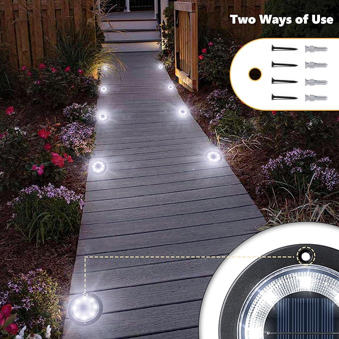 Flacchi Solar Ground Lights - Solar Powered Lights Outdoor Solar Disk Light Waterproof Landscape Light for Patio Yard Pathway Walkway Driveway (Cool White, 2 Pack)