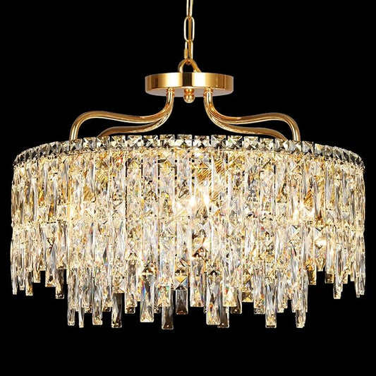 Gold Crystal Chandeliers for Dining Room Light Fixture, 24" Modern Round Chandeliers，8 Lights Luxury Ceiling Pendant Ceiling Lighting for Dining Room Bedroom Entryway Foyer Staircase