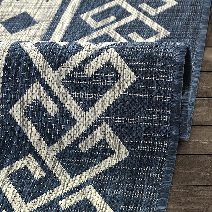 Antep Rugs Patio 6x9 Outdoor/Indoor Southwest Aztec Native Area Rug (Blue, 6'7" x 9')
