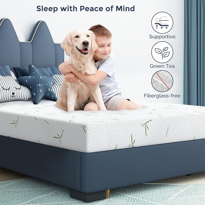 IULULU Full Mattress in a Box, 8 Inch Memory Foam Mattress with Breathable Bamboo Cover, Green Tea Full Size Mattress Made in USA for Cool Sleep, Medium Firm, CertiPUR-US Certified