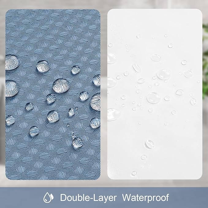 3 in 1 Extra Long Moonlight Blue Shower Curtain Set-72 W x 84 H, Modern Waffle and PEVA Liner Set with 12 Stainless Steel Hooks, Waterproof Fabric for Bathroom